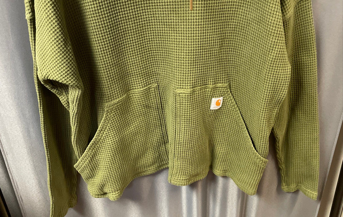 Carhartt Women's Green Waffle Knit Relaxed Fit Pullover Hoodie Sz XL 16-18