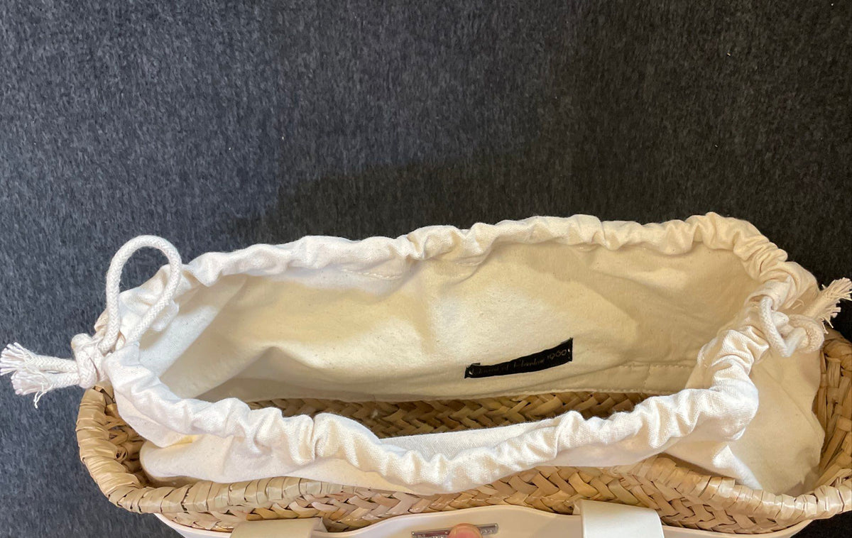 House of Harlow 1960 Cream & Natural Rattan Woven Basket Tote Bag Small