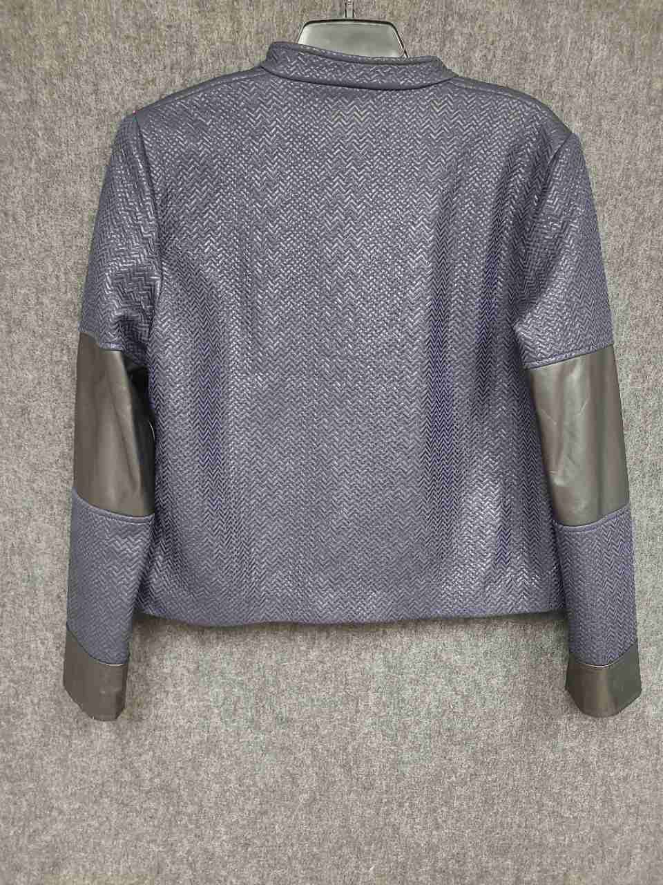 Focus 2000 Women's Purple Chevron Texture Faux Leather Trim Moto Jacket Sz 12