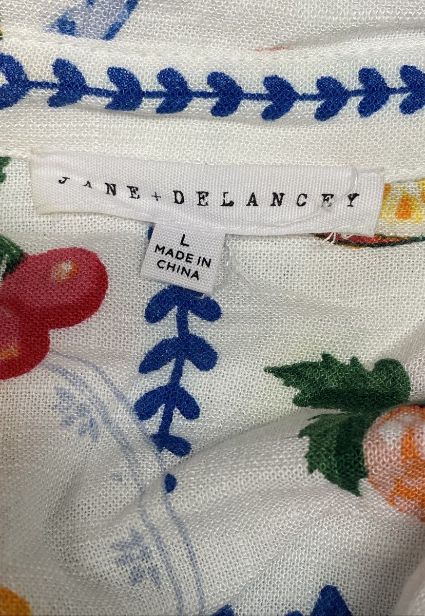 Jane + Delancey Women's Fruit Print Rayon Linen Button Down Blouse Sz L