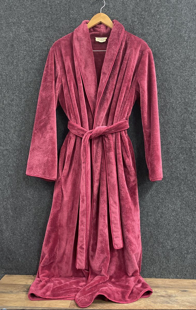 Vintage Karen Luu Women's Burgundy Plush Robe Shawl Collar Made in USA Sz M