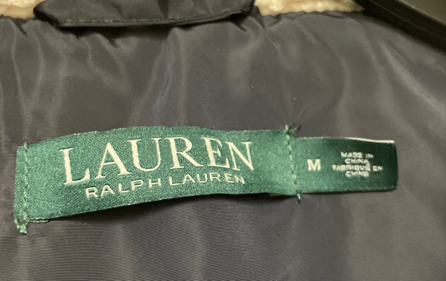 Lauren Ralph Lauren Women's Navy Blue Quilted Hooded Jacket Faux Fur Collar Sz M