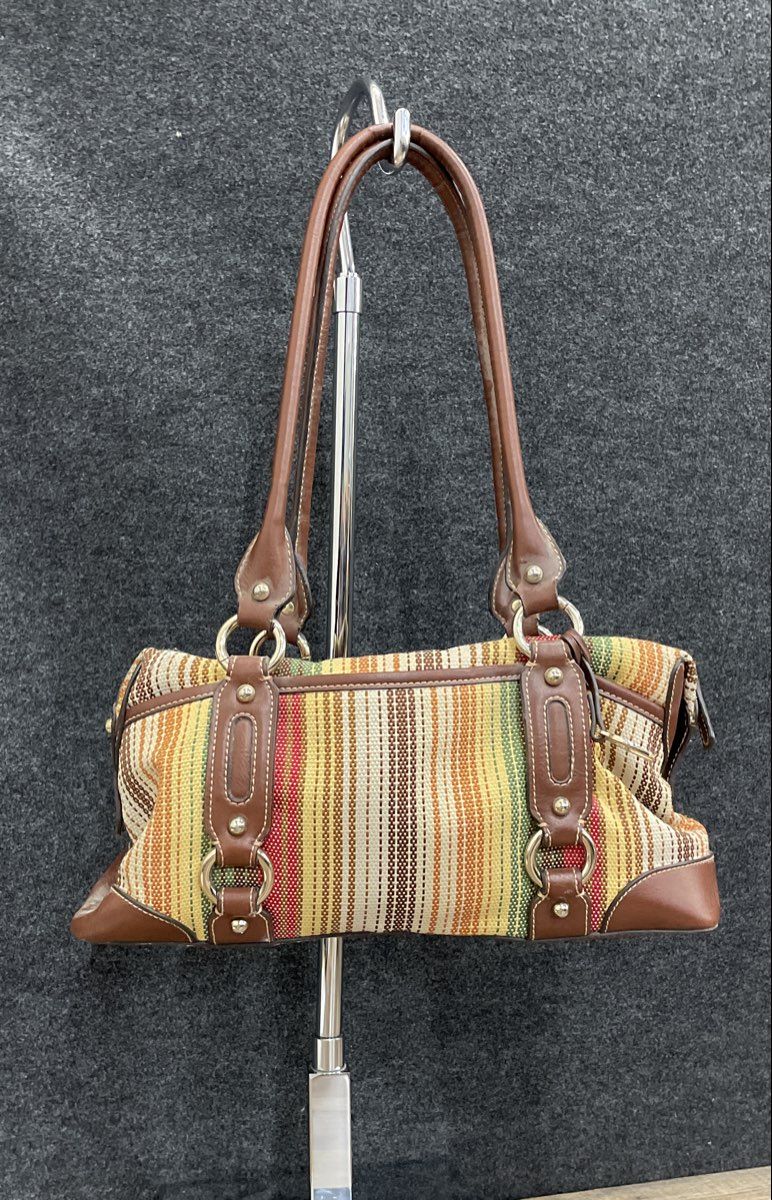 Etienne Aigner Multi-Color Woven Fabric Brown Leather Trim Shoulder Bag