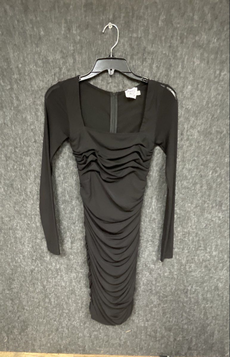 Princess Polly Women's Black Kenzie Ruched Square Neck Long Sleeve Mini Sz 2