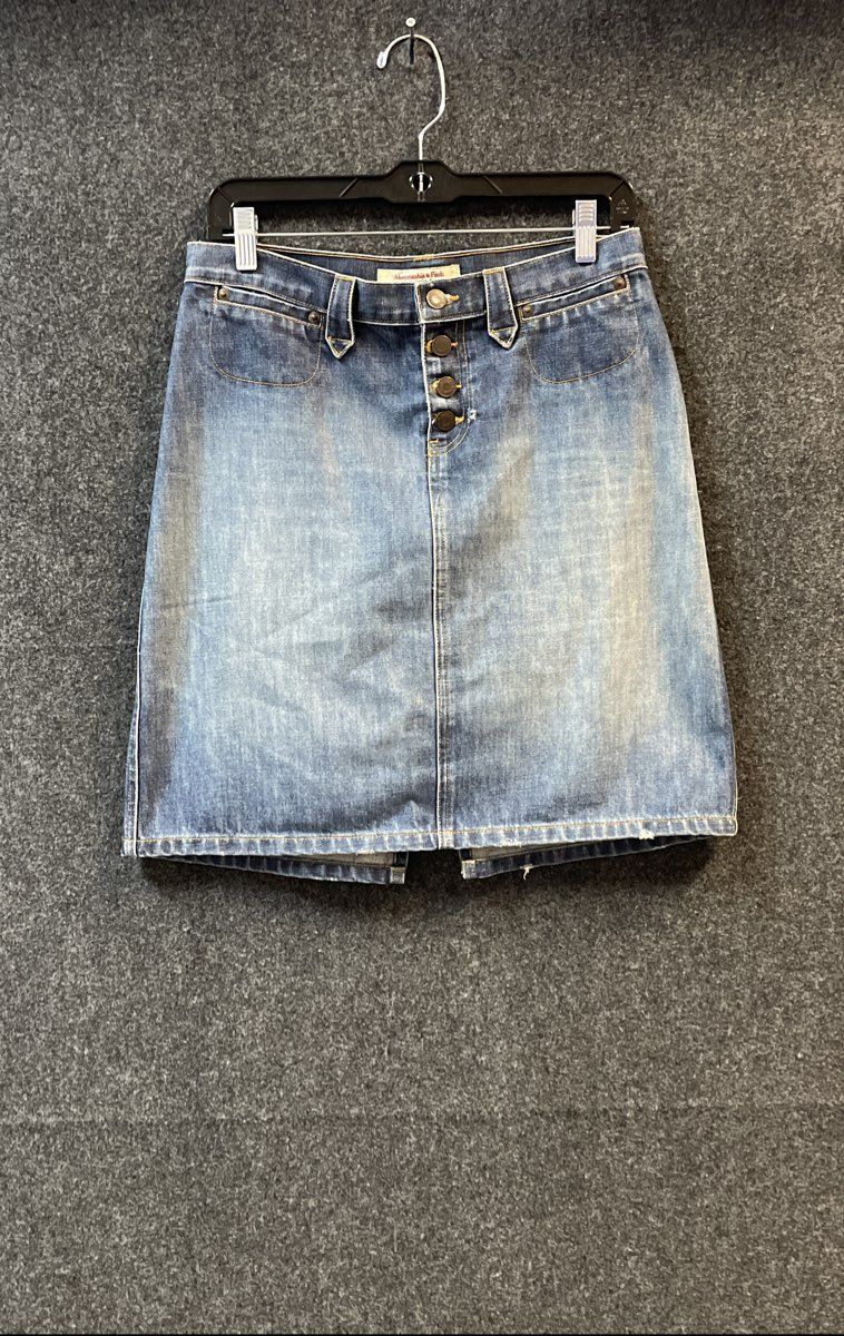Vintage Y2K Abercrombie & Fitch Women's Blue Denim Mini Skirt Button Fly Sz 4
