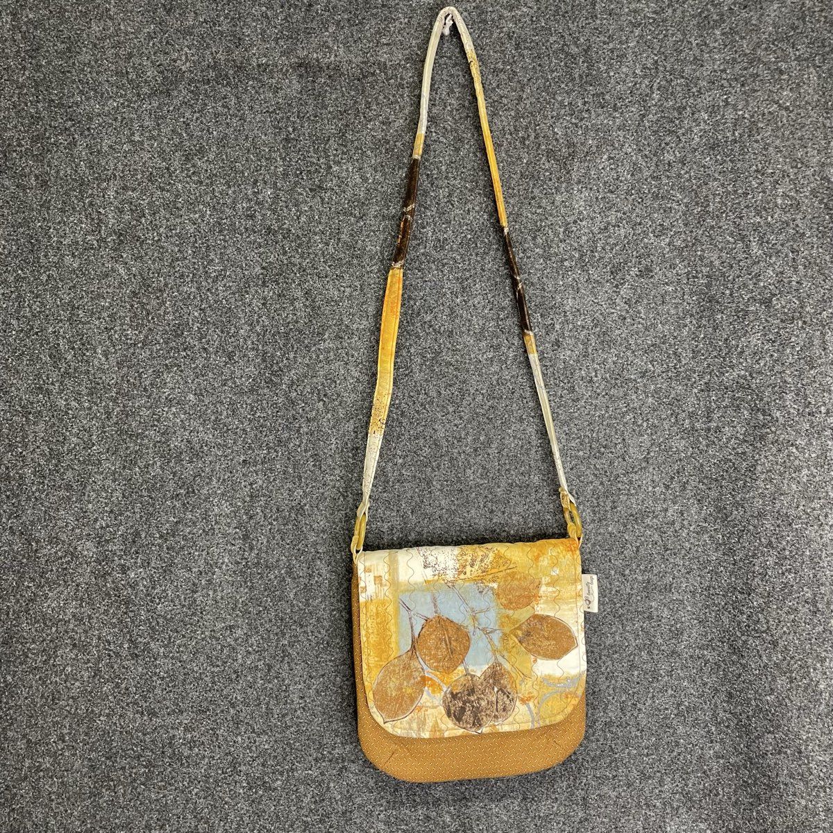 Beeville Bags Brown Tan Fabric Botanical Leaf Crossbody Purse with Change Purse