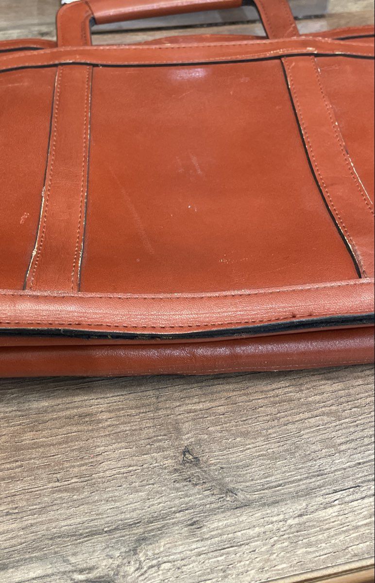 Vintage Brown Leather Document Briefcase Top Handle Slim Business Bag