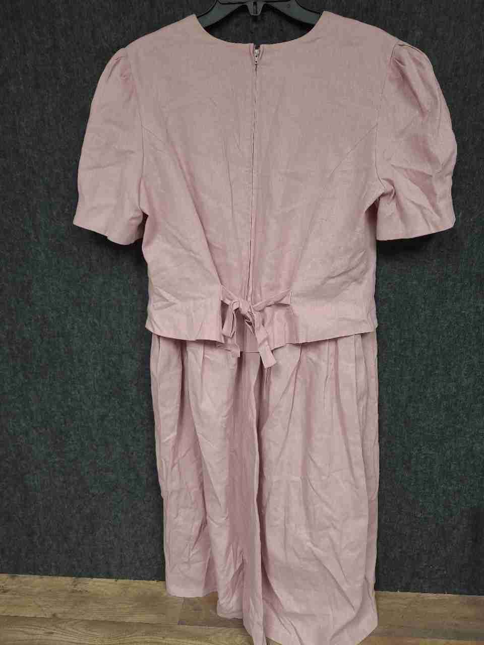 Karin Stevens Women's Vintage 90s Pink Floral Embroidered Linen Dress Sz 14