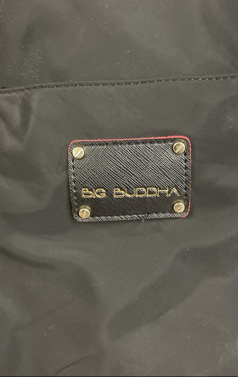 Big Buddha Black Nylon Large Tote Handbag Red Trim Gold Hardware