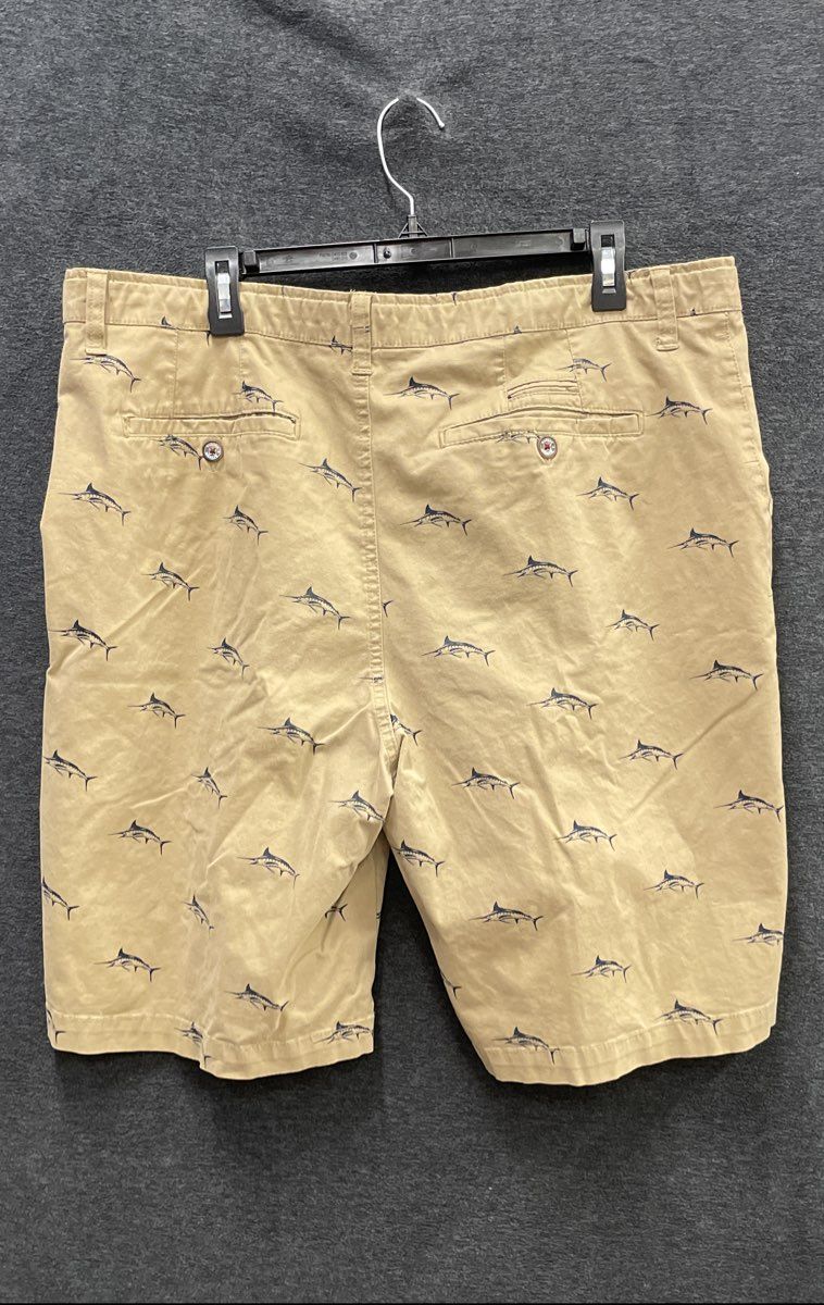 Hudson & Barrow Men's Tan Sailfish Marlin Print Cotton Blend Chino Shorts Sz 38