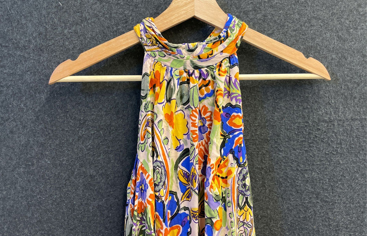 MSK Women's Multicolor Floral Paisley Halter Tie Neck Ruffle Dress Sz L