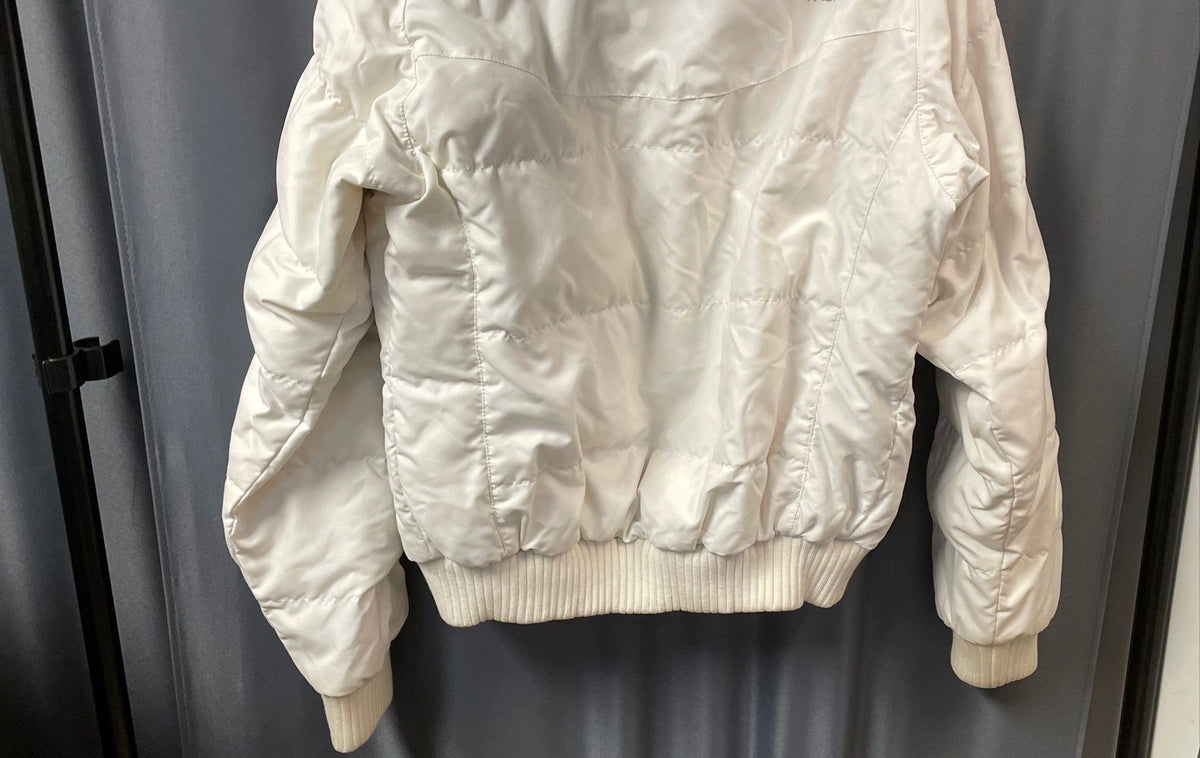 The North Face Women's White Hooded Quilted Puffy Bomber Jacket Parka Sz M