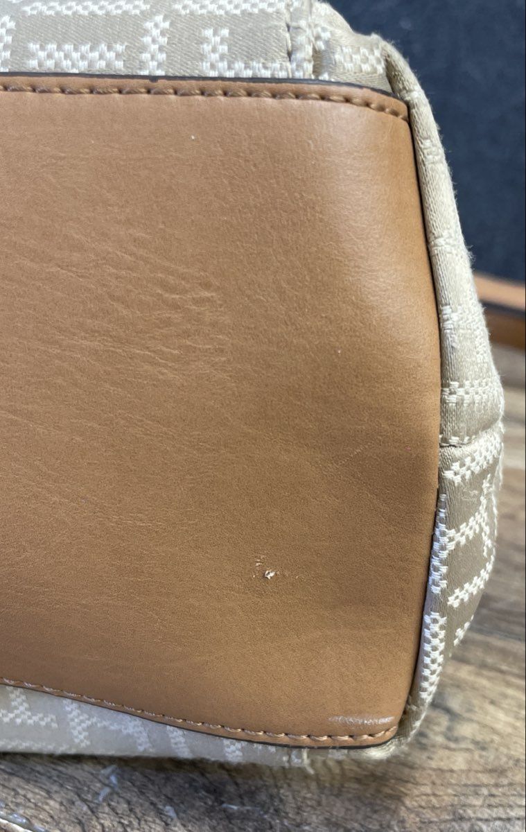 Tommy Hilfiger Tan Monogram Jacquard Crossbody Tote Bag Gold Tone Hardware