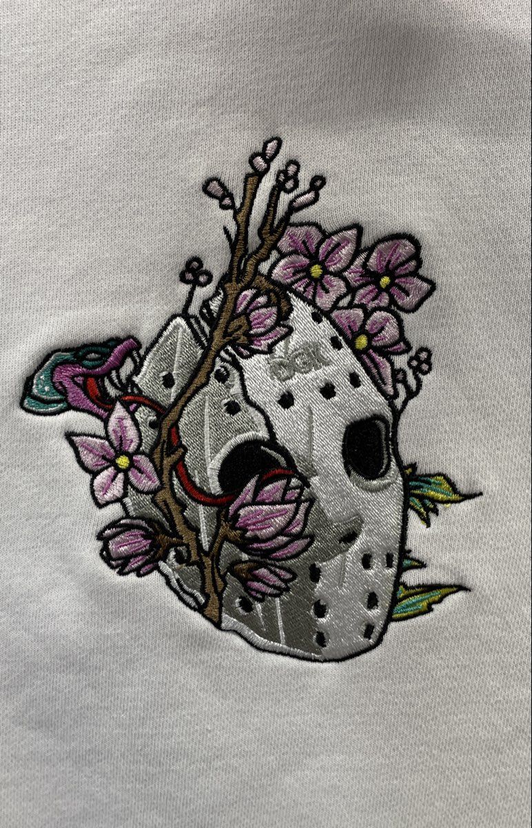 DGK Men's White Pink Floral Jason Hockey Mask Medusa Embroidered Hoodie Sz M