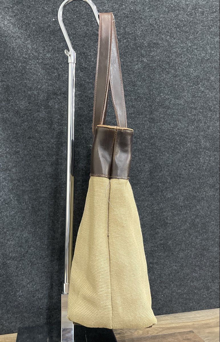 Liz Claiborne Tan Fabric Brown Leather Large Tote Bag Vintage 90s Handbag