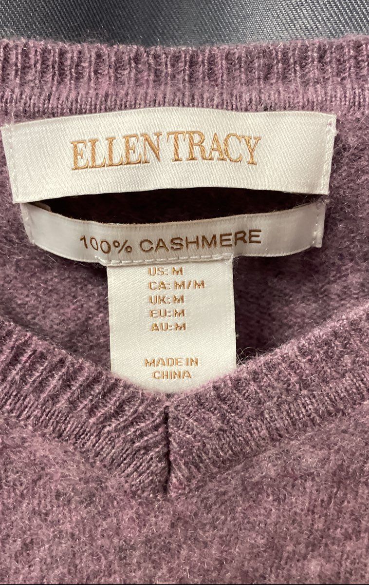 Ellen Tracy Women's Purple Heather 100% Cashmere V-Neck Sweater Sz M