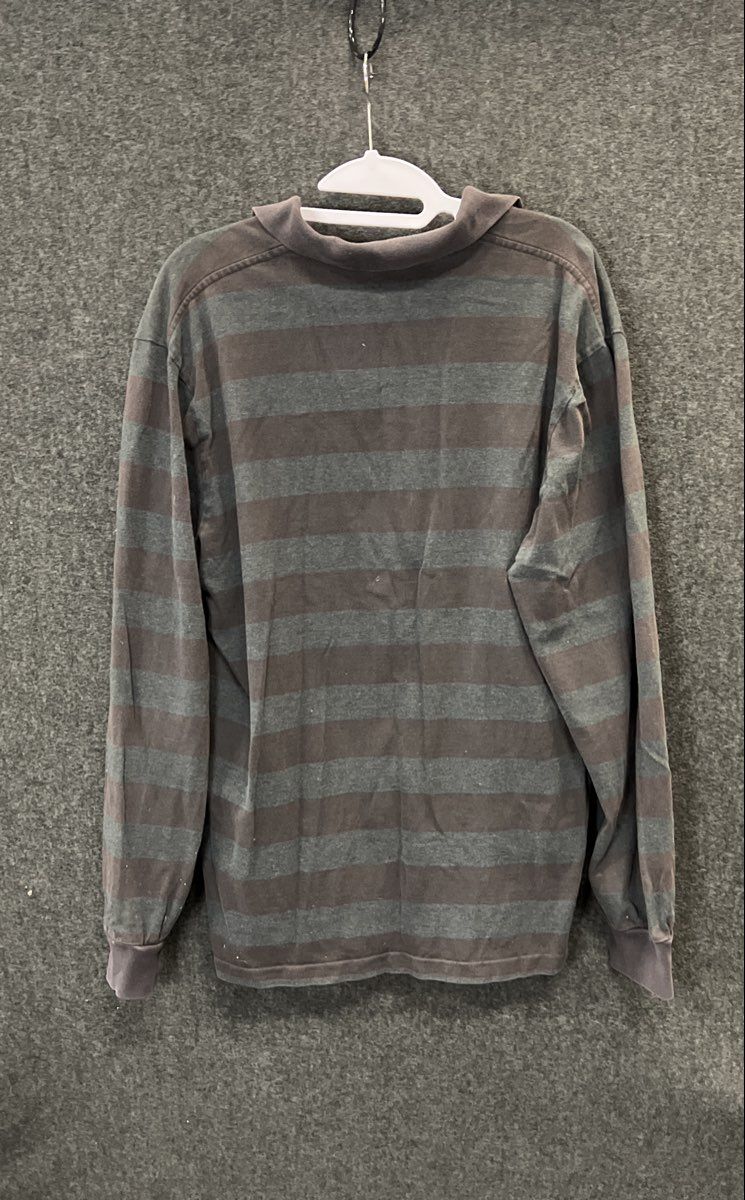 Polo Ralph Lauren Men's Charcoal Grey Striped Long Sleeve Polo Shirt Sz L