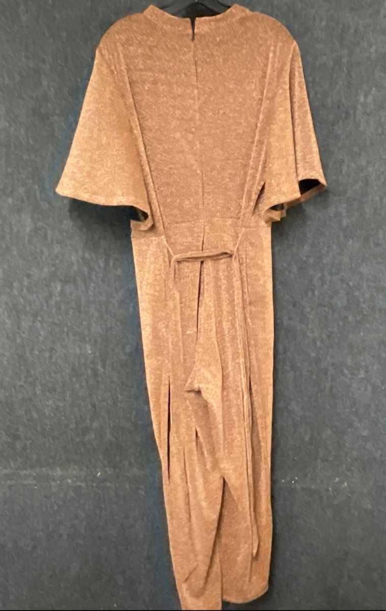 Ashley Stewart Women's Copper Metallic V-Neck Flutter Sleeve Jumpsuit 18/20 2X