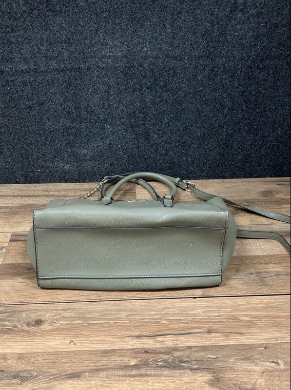 Nine West Sage Green Pebbled Faux Leather Satchel Shoulder Bag Gold Chain