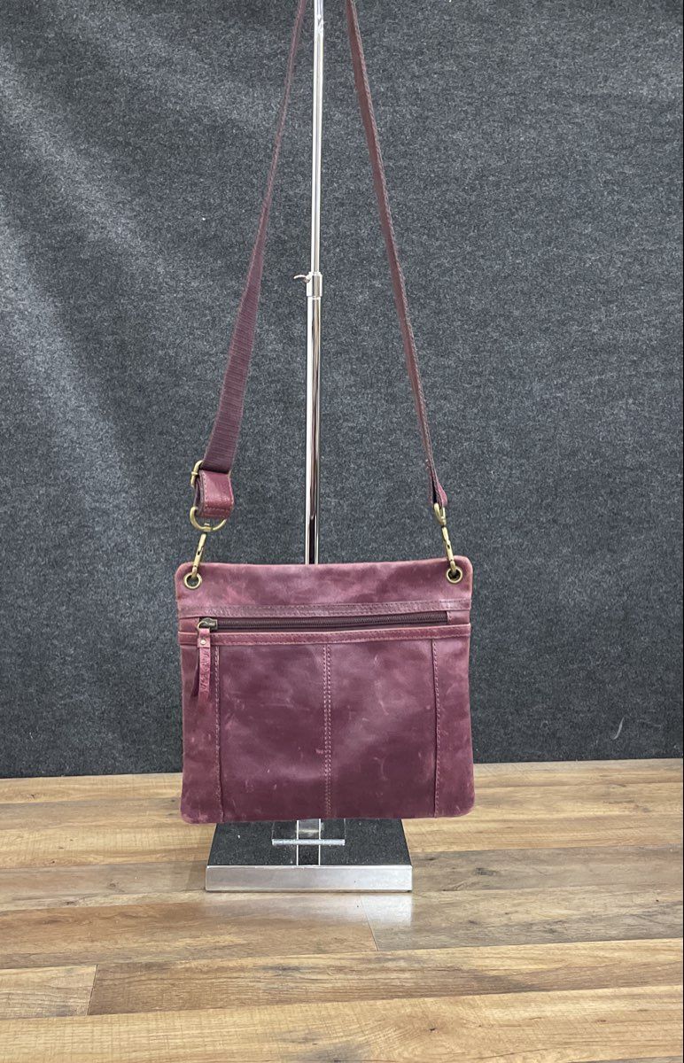Fossil Burgundy Distressed Leather Crossbody Bag Antique Brass Hardware
