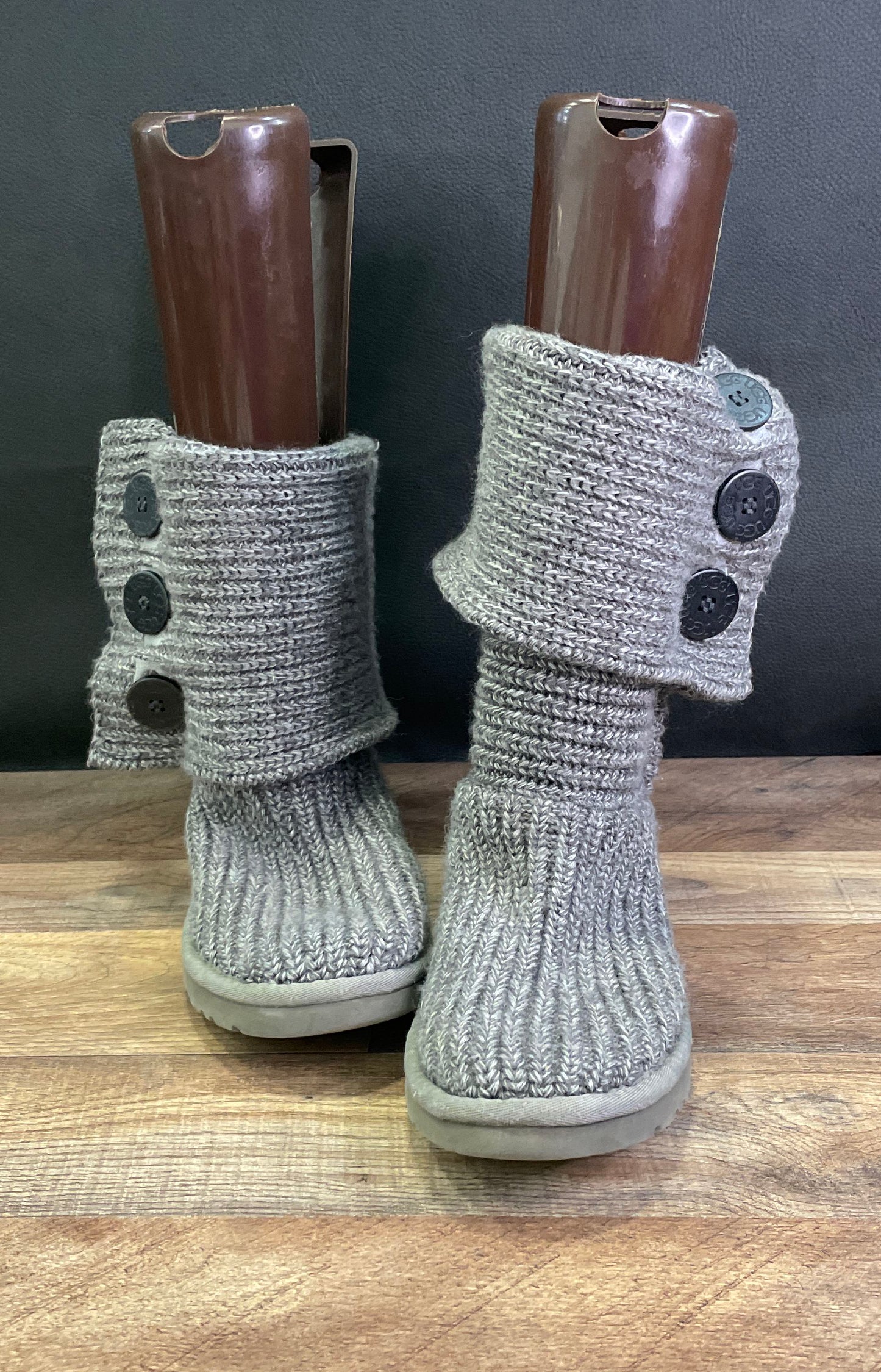 UGG Bailey Button Cardy Grey Knit Mid-Calf Boots Women's Size 7