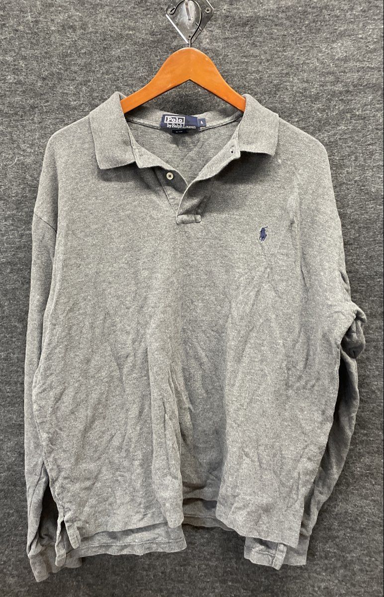 Polo Ralph Lauren Men's Grey Long Sleeve Polo Shirt Embroidered Pony Logo Sz L