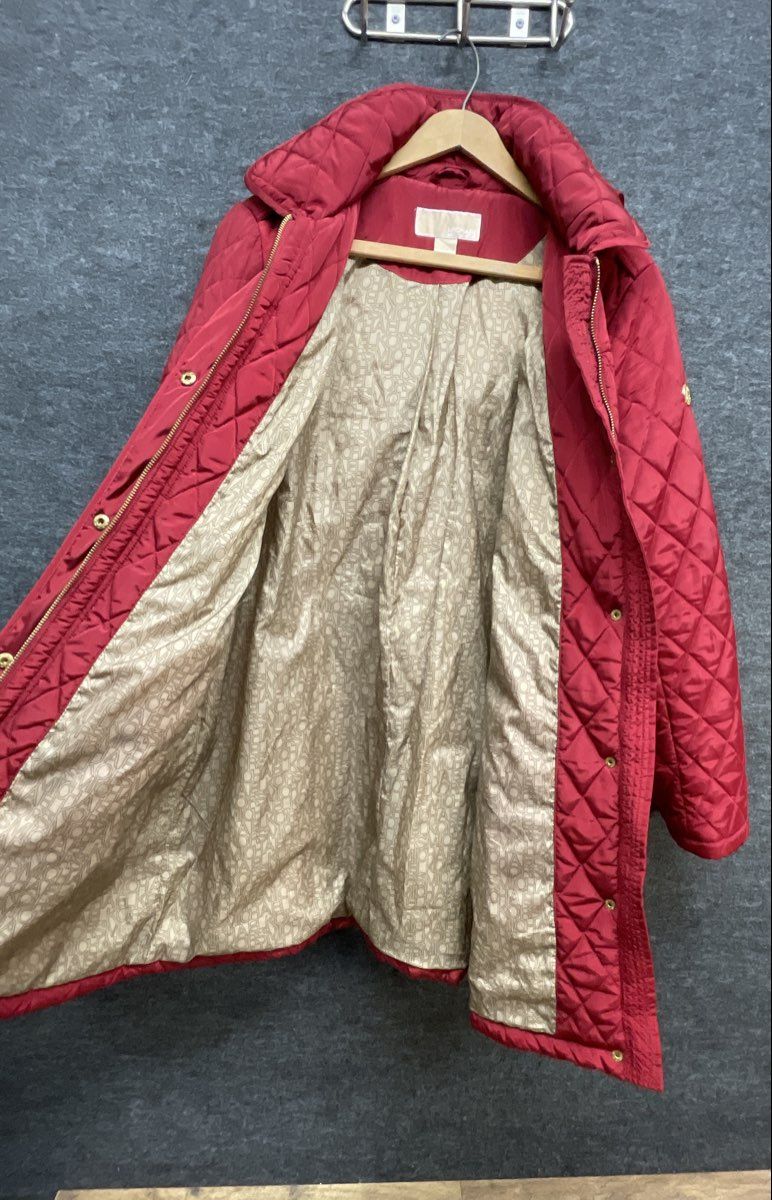 Michael Kors Women's Burgundy Diamond Quilted Jacket Detachable Hood Sz L
