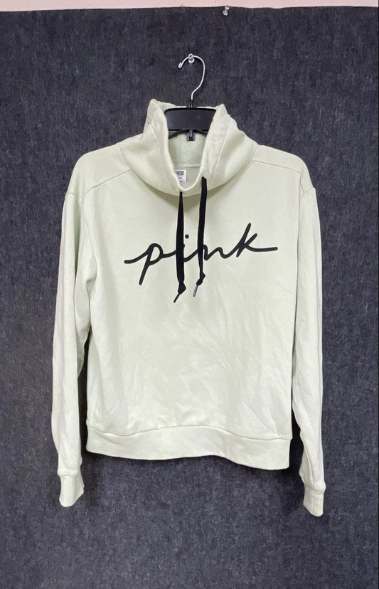 PINK Victoria's Secret Women's Funnel Neck Sweatshirt Mint Green Script S