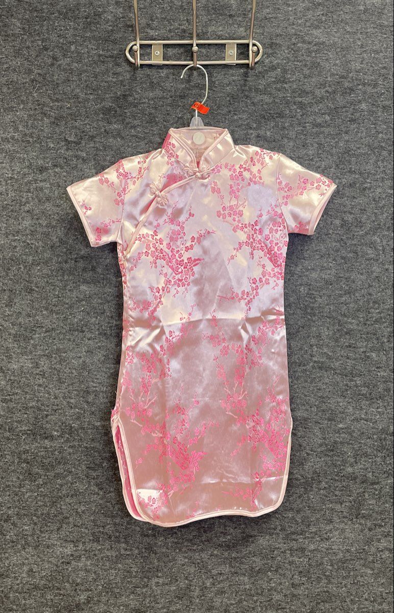 Girls Pink Floral Satin Qipao Cheongsam Dress Lot of 2 Sz 14 & XS