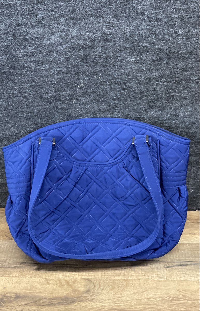 Vera Bradley Cobalt Blue Quilted Microfiber Shoulder Bag Tote Silver Hardware