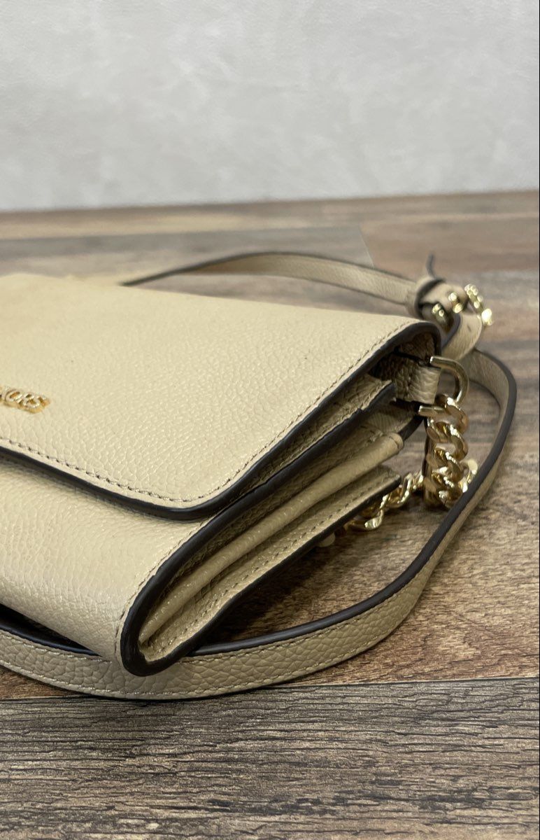 Michael Kors Beige Pebbled Leather Crossbody Wallet Bag Gold Hardware