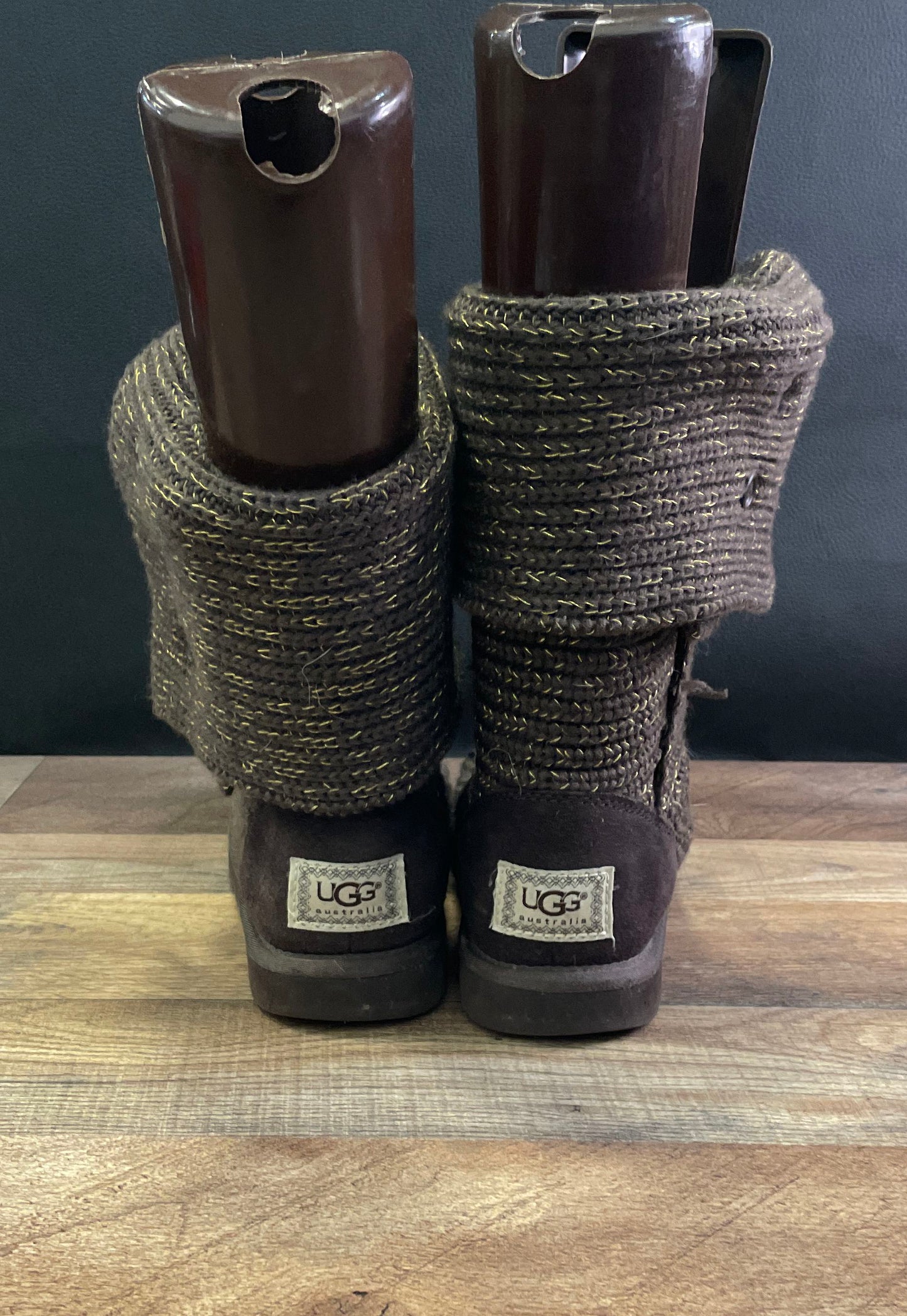UGG Classic Cardy Brown Gold Metallic Knit Boots Women's Size 7