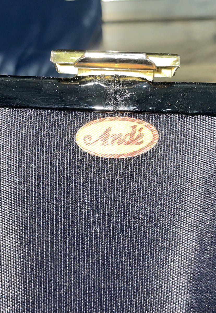 Vintage 60s Ande Navy Blue & Black Patent Clutch Handbag Purse Lot of 2