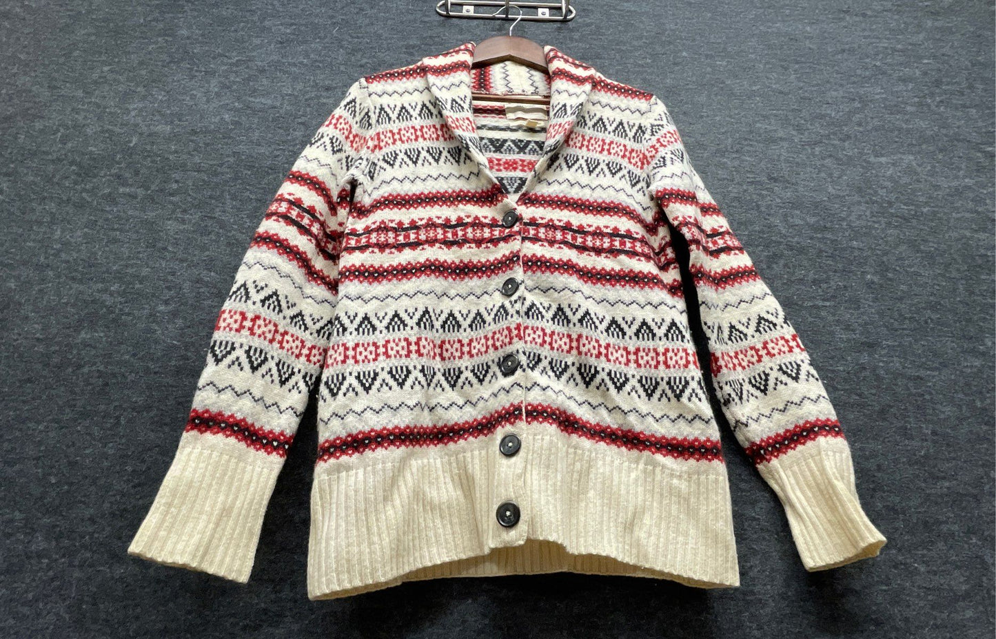 Cambridge Dry Goods Women's Cardigan Cream Fair Isle Shawl Collar Lambswool S