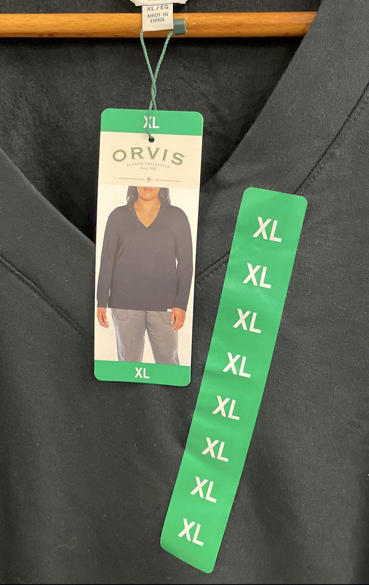 Orvis Women's Black Cozy V-Neck Long Sleeve Sweatshirt Pullover NWT Sz XL