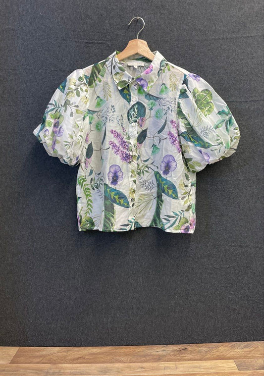 Lucky & Coco Women's Semi-Sheer Floral Puff Sleeve Blouse Multicolor Size M