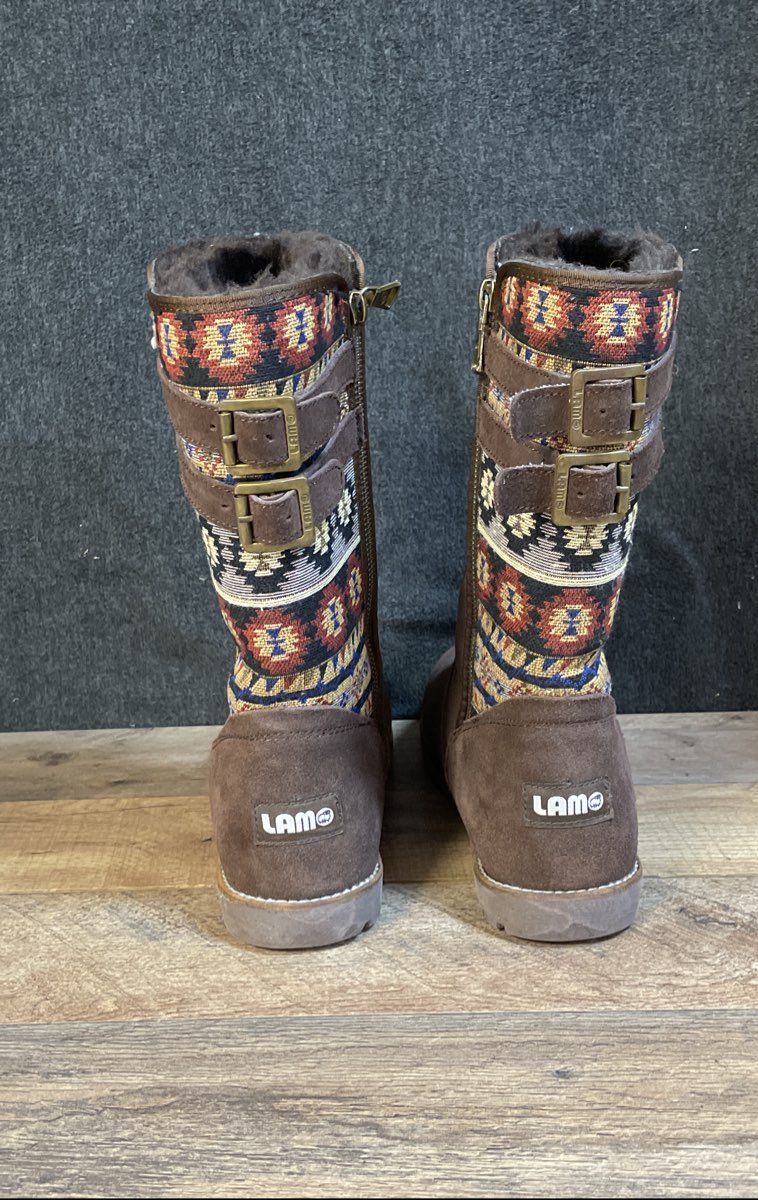 Lamo Malanie Women's Brown Suede Southwest Tribal Mid-Calf Boots Size 8