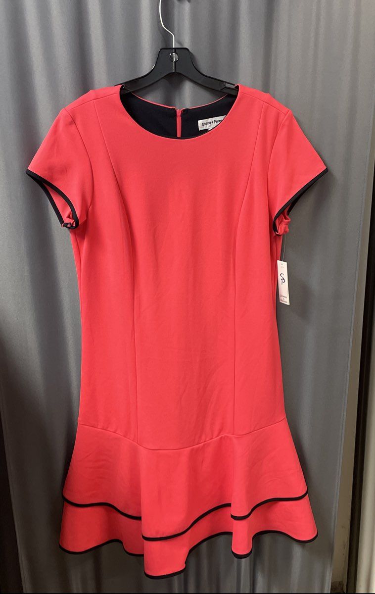 Shelby & Palmer Women's Grapefruit Pink Navy Tiered Ruffle Dress NWT Size 16
