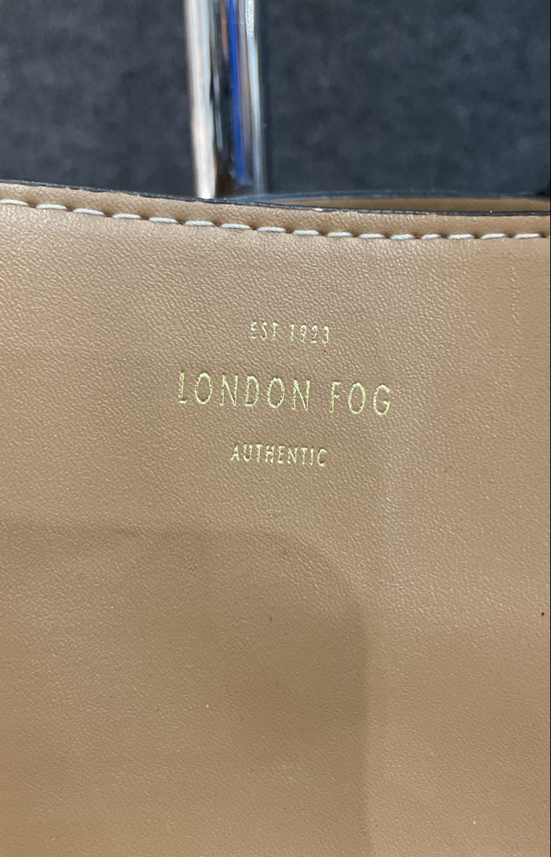 London Fog Brown Tote Shoulder Bag Gold Hardware Contrast Stitching