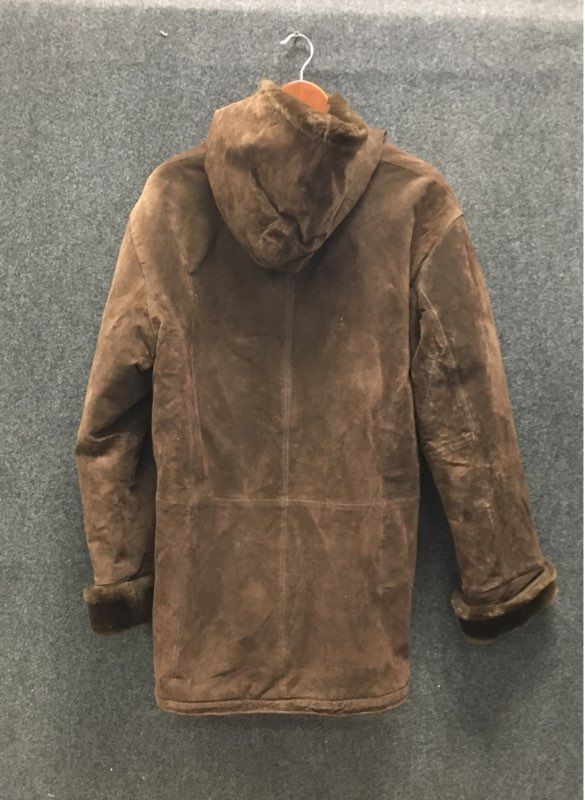 St. Johns Bay Women's Brown Washable Suede Hooded Faux Fur Jacket Sz L