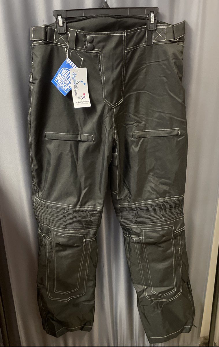 Skyline Wears Men's Black Waterproof Lined Motorcycle Riding Pants Sz 34 NWT