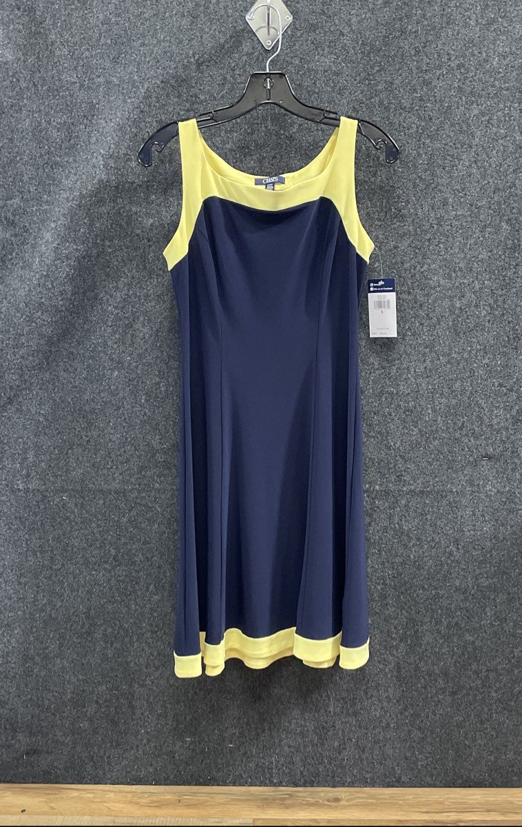 Chaps Women's Navy Blue Yellow Colorblock Sleeveless Fit Flare Dress Sz S NWT