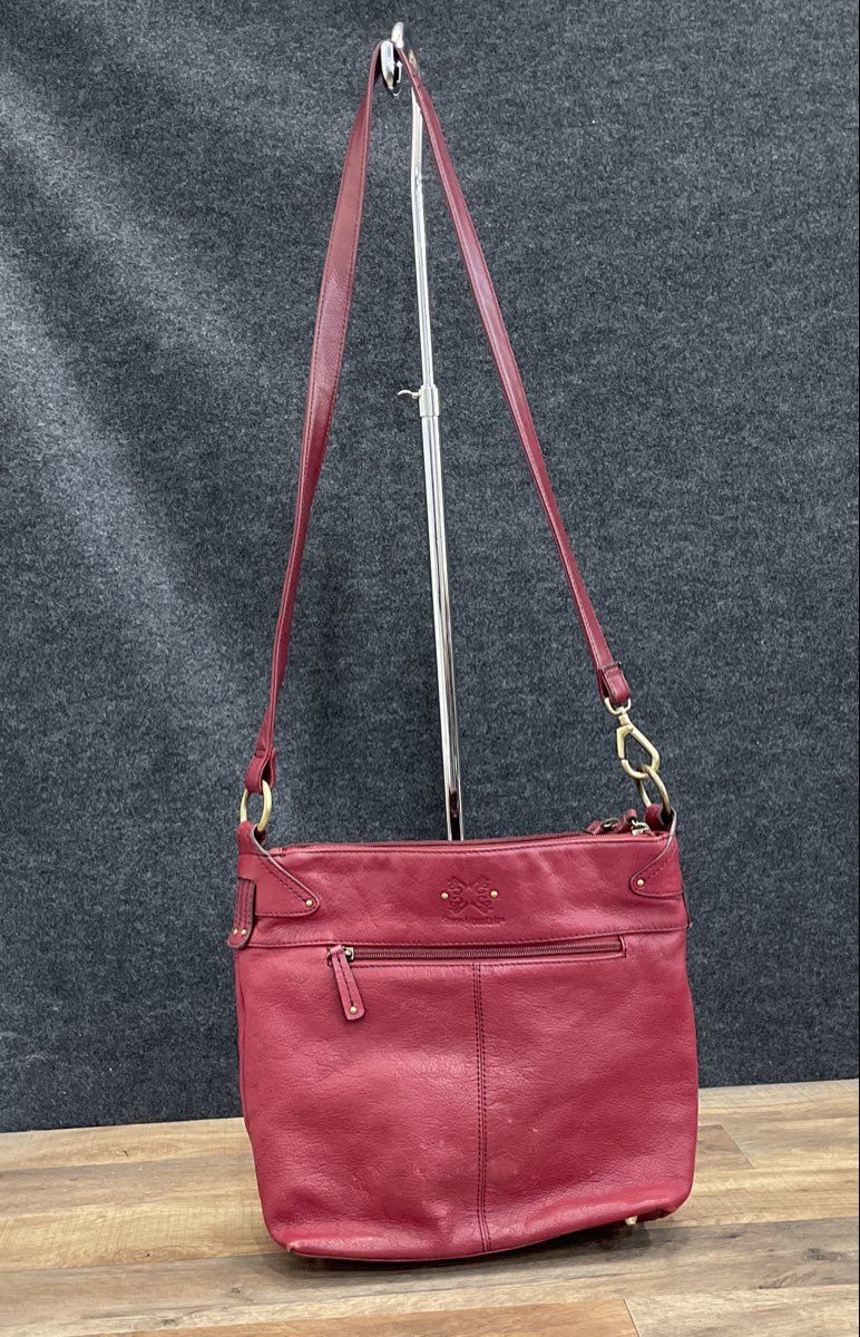 Stone Mountain Red Leather Crossbody Shoulder Bag Brass Hardware