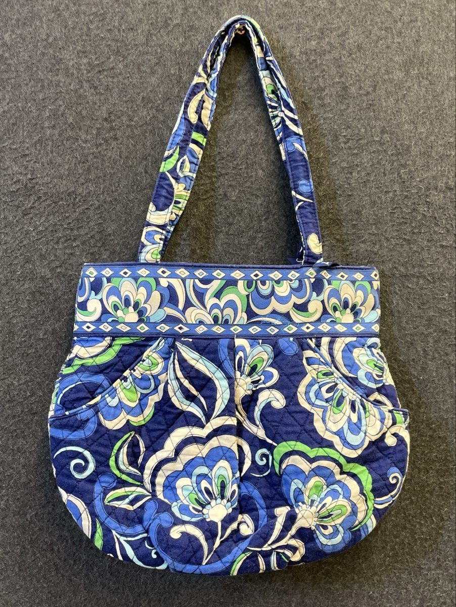 Vera Bradley Blue Floral Handbag & Purple Microfiber Turnlock Wallet Lot of 2