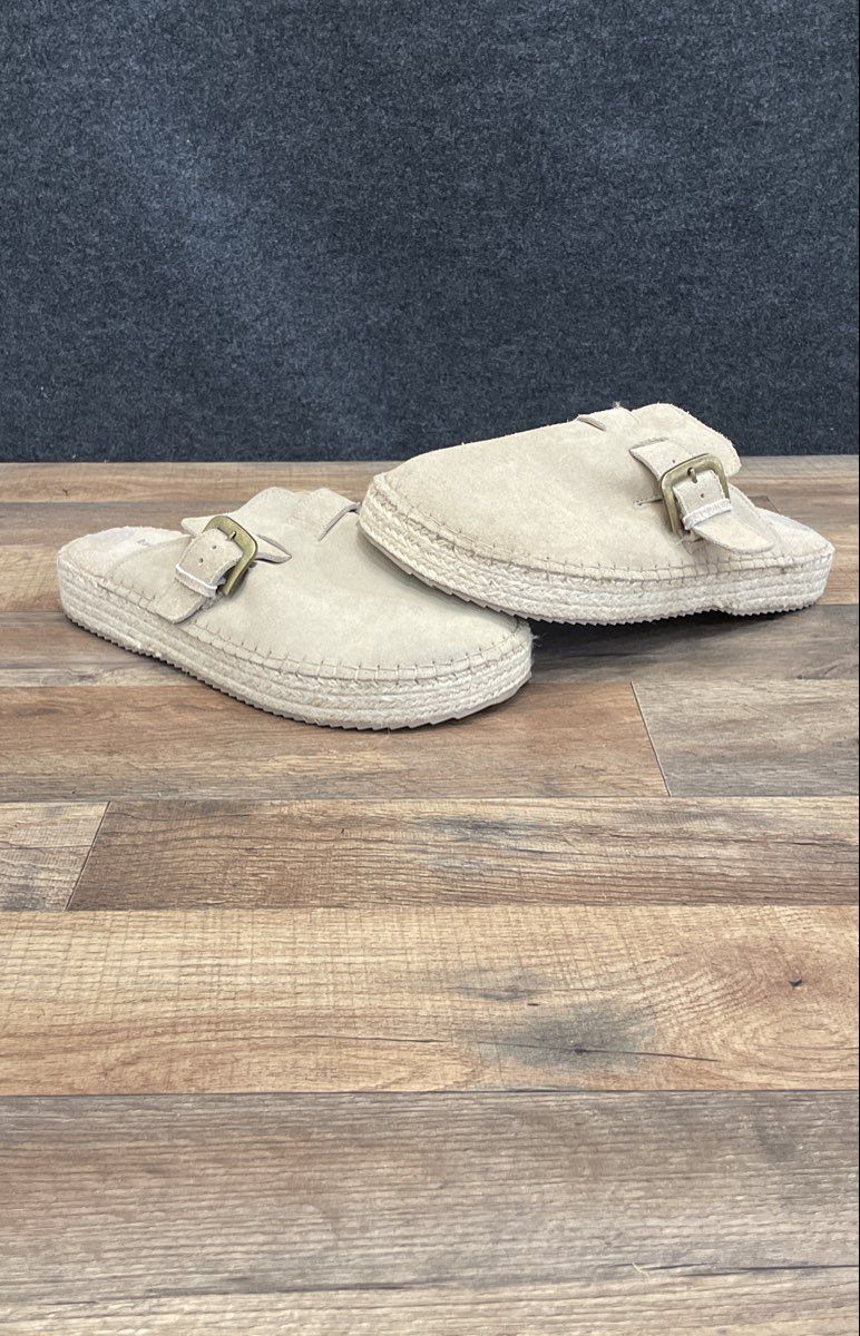Haute Hippie Style Tan Suede Espadrille Platform Buckle Clogs Size 10M