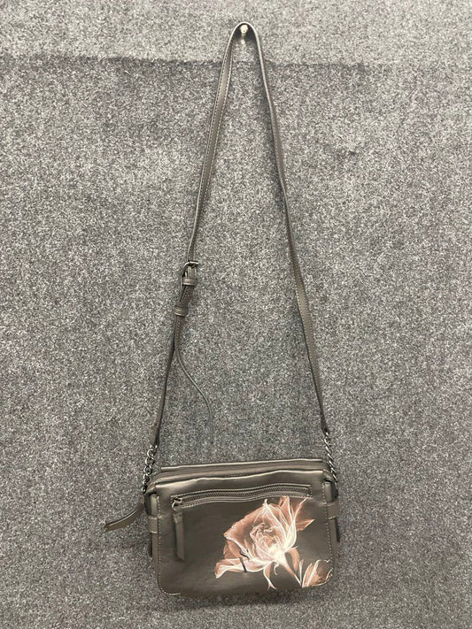 Simply Vera Wang Sintra Rose Graphic Crossbody Bag Pewter Gunmetal Hardware