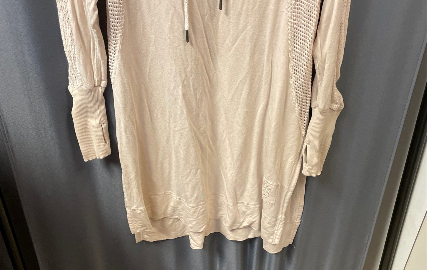 FP Movement Women's Cream Hooded Mesh Panel Tunic Dress Thumbholes Sz S