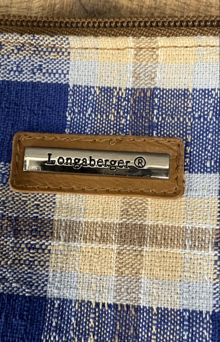 Longaberger Blue White Plaid Checker Canvas Crossbody Bag Silver Hardware
