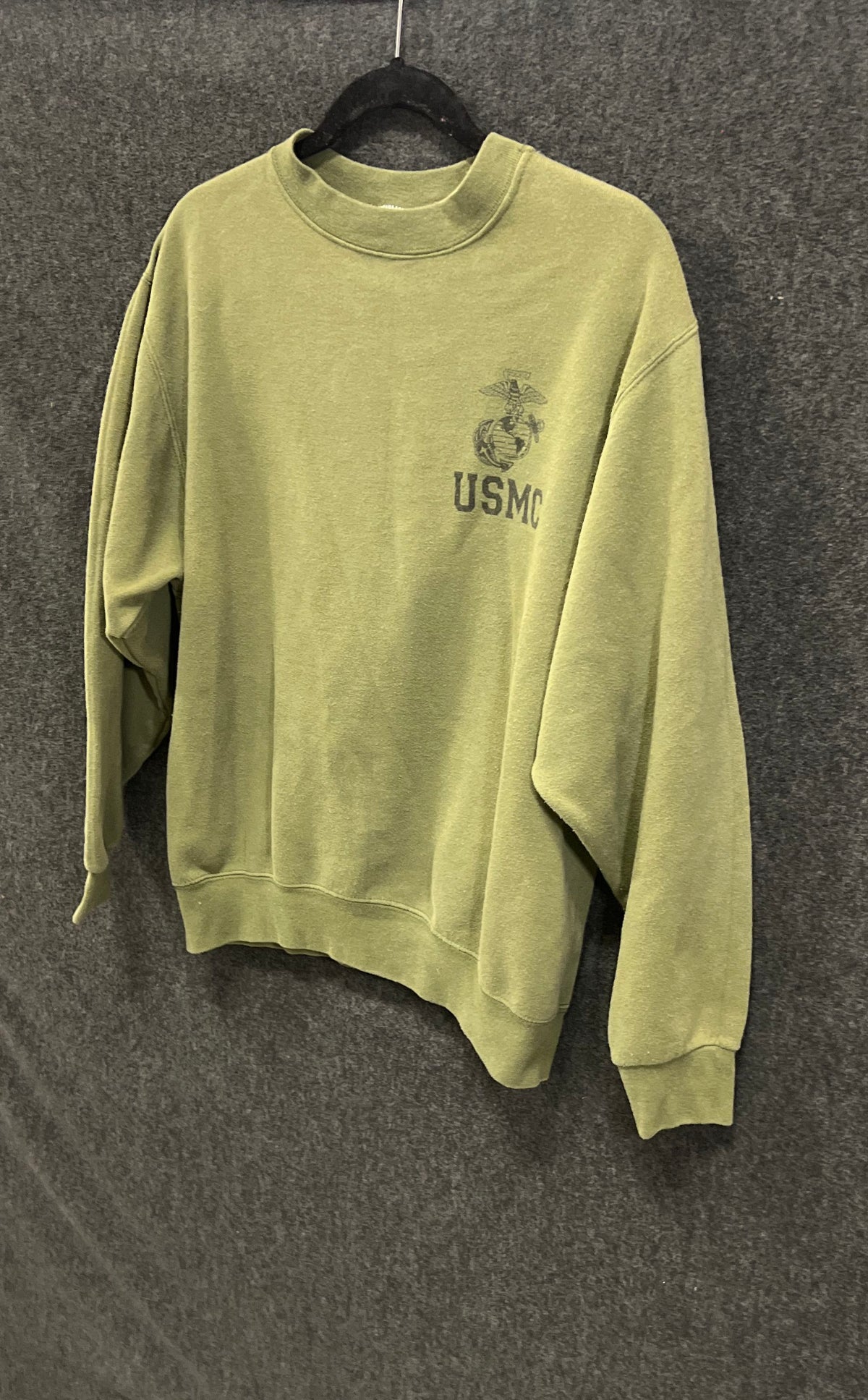 USMC PT Sweatshirt Olive Drab Green US Marine Corps Crewneck Made in USA Sz M