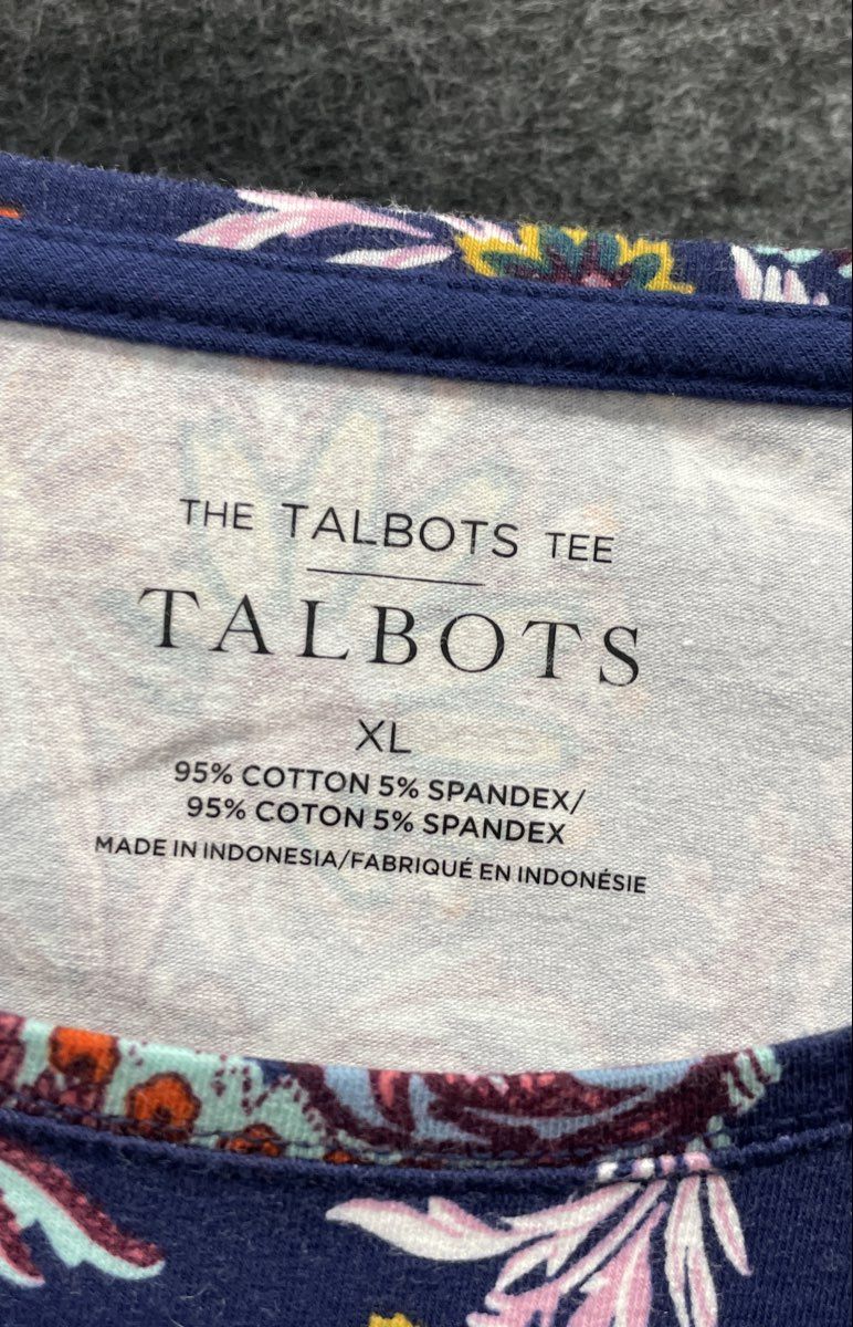 Talbots Women's Long Sleeve Tee Purple Multicolor Floral Paisley Print Sz XL